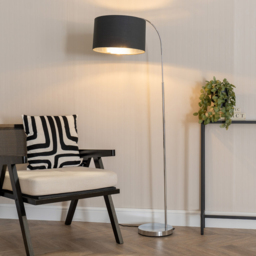 ValueLights Curva Black Drum Shade Chrome Arched Floor Lamp - Size: 150 x 35 x 56cm - Silver - Wilko - thumbnail 4