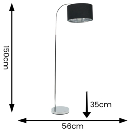 ValueLights Curva Black Drum Shade Chrome Arched Floor Lamp - Size: 150 x 35 x 56cm - Silver - Wilko - thumbnail 5