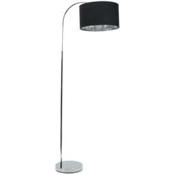 ValueLights Curva Black Drum Shade Chrome Arched Floor Lamp - Size: 150 x 35 x 56cm - Silver - Wilko