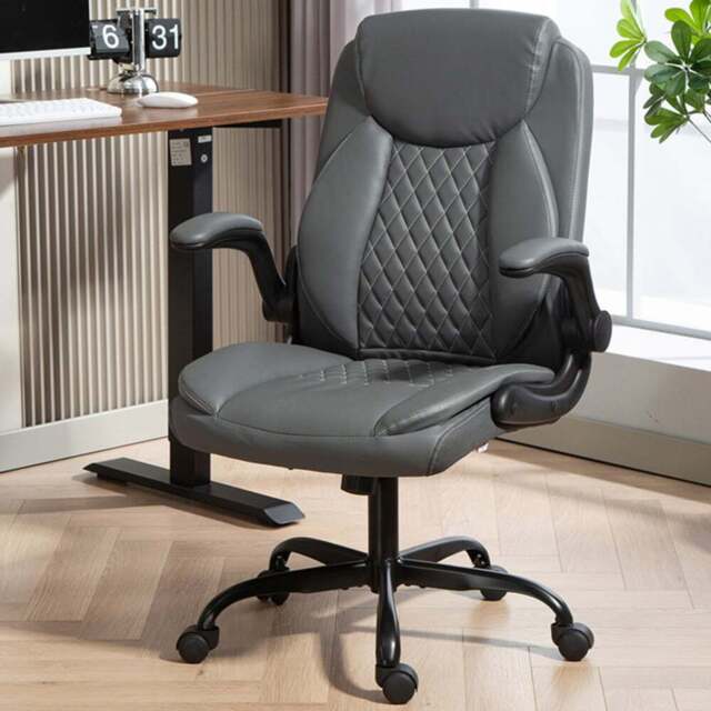 HOMCOM Charcoal Grey PU Leather Desk Chair with Cushion - Size: 110 x 65 x 67cm - Wilko - image 1