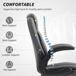 HOMCOM Charcoal Grey PU Leather Desk Chair with Cushion - Size: 110 x 65 x 67cm - Wilko - thumbnail 6