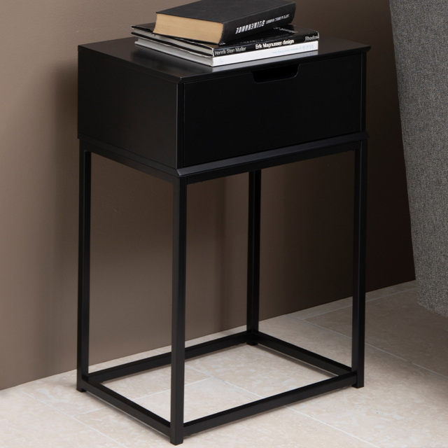 Florence Mitra Single Black Drawer Bedside Table - Size: Single Drawer - Furniture To Go - Wilko - image 1