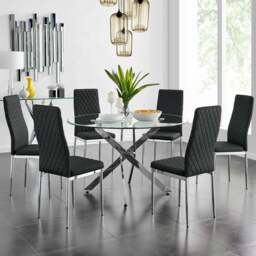 Furniturebox Arona Valera 6 Seater Round Dining Set Black and Chrome - Wilko - thumbnail 1