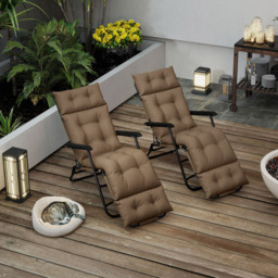 Outsunny Set of 2 Khaki Sun Lounger Cushion - Size: 10 x 56 x 190cm - Cream - Wilko - thumbnail 3