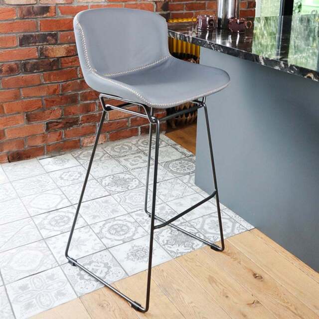 MMT Furniture Designs Grey PU Leather Retro Bar Stool with Sleigh Legs Set of 2 - Size: 99.5 x 50.5 x 47.5cm - Wilko - image 1