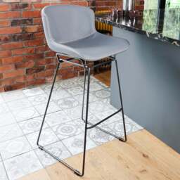 MMT Furniture Designs Grey PU Leather Retro Bar Stool with Sleigh Legs Set of 2 - Size: 99.5 x 50.5 x 47.5cm - Wilko
