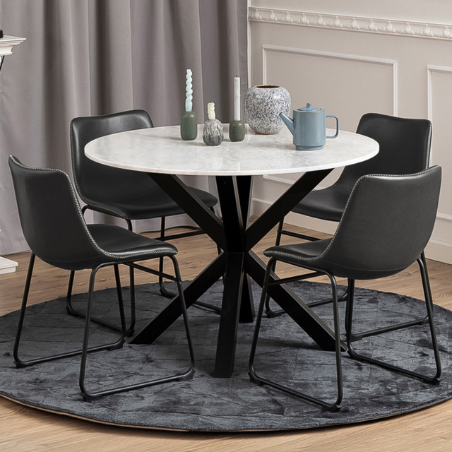 Florence Heaven 4 Seater Marble Top Round Dining Table Set with White and Black - White/ Black - Wilko - image 1