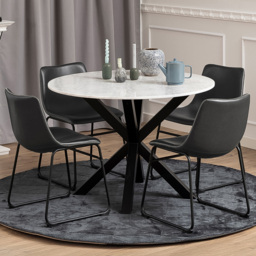 Florence Heaven 4 Seater Marble Top Round Dining Table Set with White and Black - White/ Black - Wilko - thumbnail 1