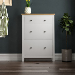 Vida Arlington White and Oak 2-Door 1-Drawer Shoe Cabinet Rack - Size: 24cm x 78 x 108cm - Wilko - thumbnail 7