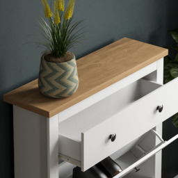 Vida Arlington White and Oak 2-Door 1-Drawer Shoe Cabinet Rack - Size: 24cm x 78 x 108cm - Wilko - thumbnail 6