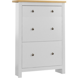 Vida Arlington White and Oak 2-Door 1-Drawer Shoe Cabinet Rack - Size: 24cm x 78 x 108cm - Wilko - thumbnail 3