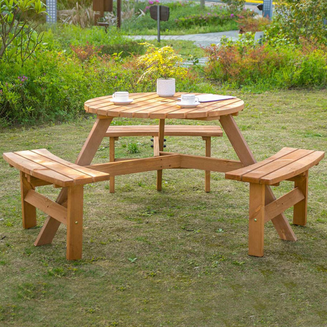 Outsunny Parasol Table and Bench Set - Size: 70 x 178 x 178cm - Brown - Wilko - image 1