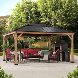 Sunjoy Ernir 3.93 x 4.52m Anthracite Cedar Wood Gazebo - Black - Wilko - thumbnail 1