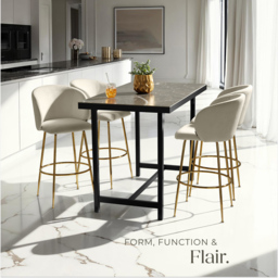 tectake Luana Cream and Gold Velvet Look Padded Bar Stool Set of 4 - Wilko - thumbnail 7