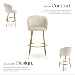 tectake Luana Cream and Gold Velvet Look Padded Bar Stool Set of 4 - Wilko - thumbnail 4