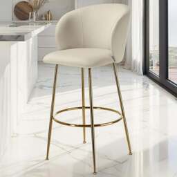 tectake Luana Cream and Gold Velvet Look Padded Bar Stool Set of 4 - Wilko - thumbnail 1