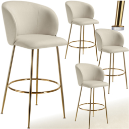 tectake Luana Cream and Gold Velvet Look Padded Bar Stool Set of 4 - Wilko - thumbnail 3