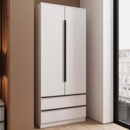 FWStyle Lania 2 Door 2 Drawer White Scalloped Ripple Effect Combination Wardrobe - Size: 2 Door, 2 Drawer - Wilko - thumbnail 1