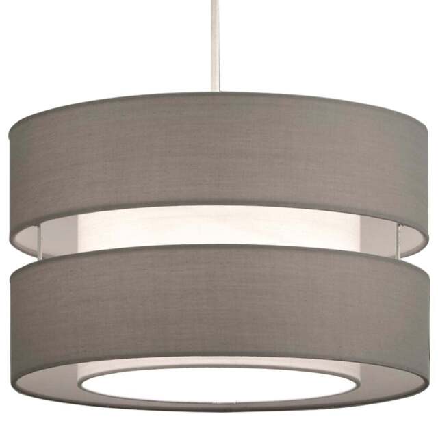 Kliving 2 Tier Grey Fabric Shade Pendant Light - Size: 19 x 29.5 x 29.5cm - Wilko - image 1