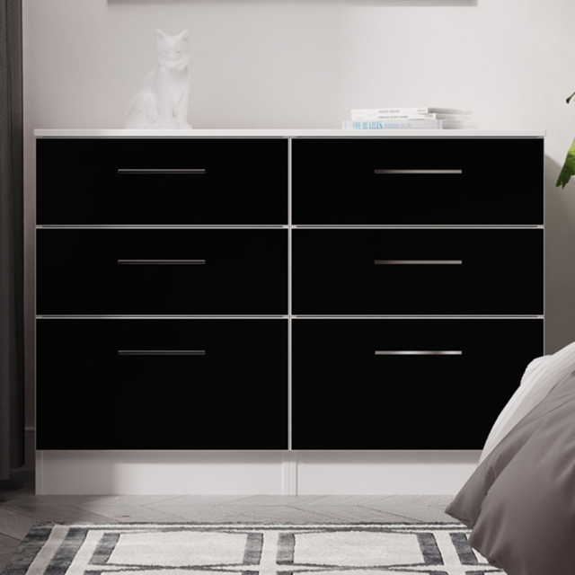 Crowndale Worcester 6 Drawer Matt Black and White Wide Chest of Drawers Ready Assembled - Black Matt & White - Wilko - image 1