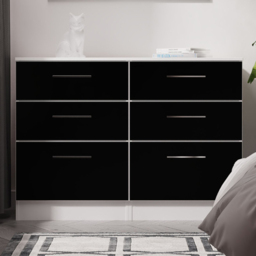Crowndale Worcester 6 Drawer Matt Black and White Wide Chest of Drawers Ready Assembled - Black Matt & White - Wilko - thumbnail 1