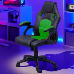 tectake Mike Black and Green Gaming Chair - Size: 114.5 x 68 x 69cm - Wilko