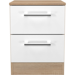 Crowndale Devon 2 Drawer Matt White and Bardolino Oak Compact Bedside Cabinet Ready Assembled - White Matt & Bardolino Oak - Wilko - thumbnail 3