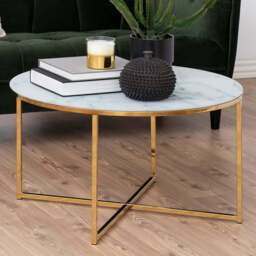 Florence Alisma White Marble Effect and Gold Round Coffee Table - Furniture To Go - Wilko