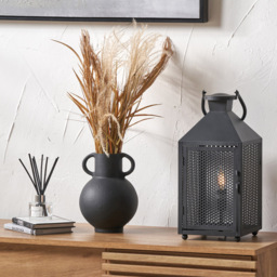 Pacific Lifestyle Folkstone Matt Black Metal Punched Lantern Table Lamp - Wilko - thumbnail 3