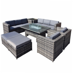 Oseasons Malta 10 Seater Grey Walnut Rattan Rising Firepit U Shape Sofa Set with 2 Footstool - Brown - Wilko - thumbnail 4