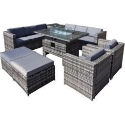Oseasons Malta 10 Seater Grey Walnut Rattan Rising Firepit U Shape Sofa Set with 2 Footstool - Brown - Wilko - thumbnail 3