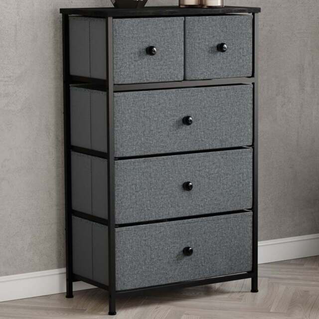 Vida Designs Chorley 5 Drawer Grey and Black Fabric Chest of Drawer - Wilko - image 1