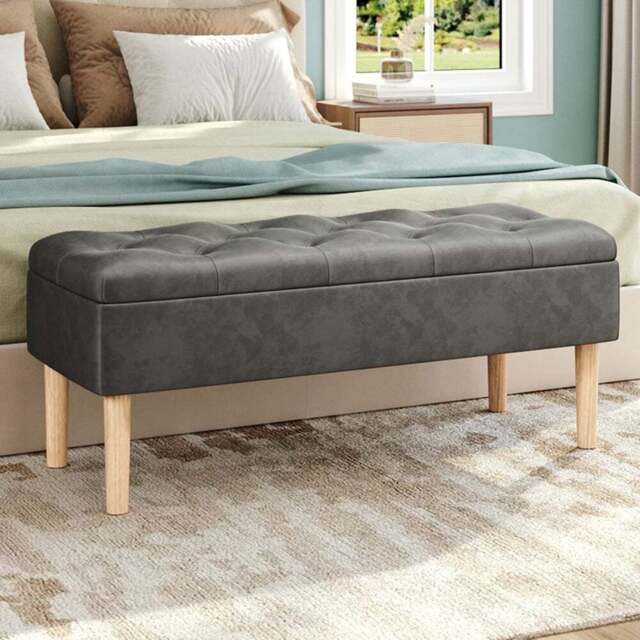 H&O Direct Velvet Storage Bench - Size: 44 x 100 x 40cm - Grey - Wilko - image 1