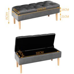 H&O Direct Velvet Storage Bench - Size: 44 x 100 x 40cm - Grey - Wilko - thumbnail 6