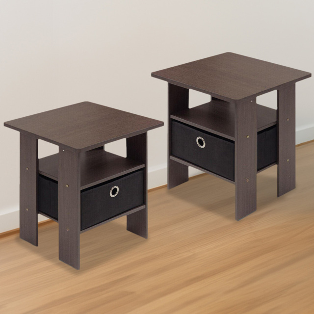 Walplus Andrey Single Drawer Single Shelf Dark Brown and Black End Table Set of 2 - Size: 39.37 x 44.45 x 39.37cm - Wilko - image 1