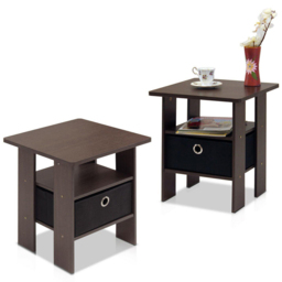 Walplus Andrey Single Drawer Single Shelf Dark Brown and Black End Table Set of 2 - Size: 39.37 x 44.45 x 39.37cm - Wilko - thumbnail 4