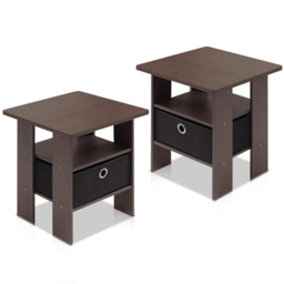 Walplus Andrey Single Drawer Single Shelf Dark Brown and Black End Table Set of 2 - Size: 39.37 x 44.45 x 39.37cm - Wilko - thumbnail 3