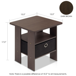 Walplus Andrey Single Drawer Single Shelf Dark Brown and Black End Table Set of 2 - Size: 39.37 x 44.45 x 39.37cm - Wilko - thumbnail 5