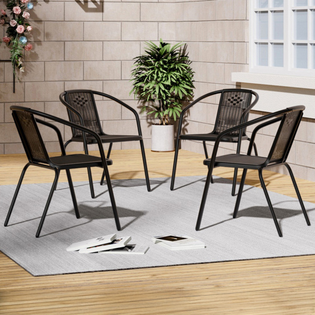 Living and Home Set of 4 Black Wicker Stackable Garden Chair - Size: 71 x 44 x 37cm - Wilko - image 1