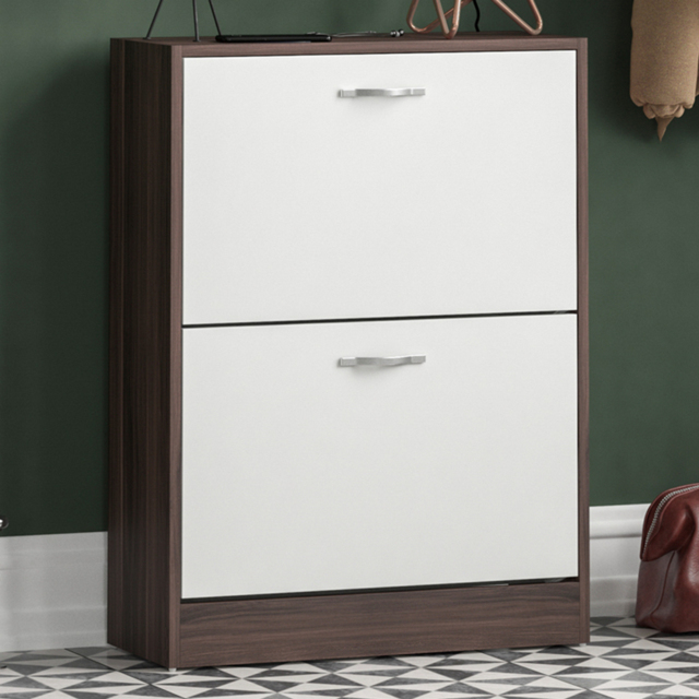 Vida Designs Walnut and White 2 Drawer Shoe Cabinet - Size: 80 x 60 x 24cm - Multi - Wilko - image 1