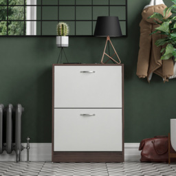 Vida Designs Walnut and White 2 Drawer Shoe Cabinet - Size: 80 x 60 x 24cm - Multi - Wilko - thumbnail 7