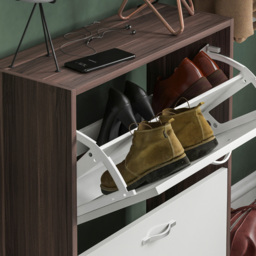 Vida Designs Walnut and White 2 Drawer Shoe Cabinet - Size: 80 x 60 x 24cm - Multi - Wilko - thumbnail 5