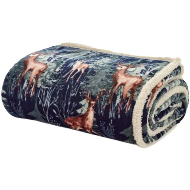 Deyongs Navy Stag Throw 140 x 180cm - Blue - Wilko - image 1