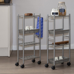 Dara 4-Tier Nickel Trolley with Two Baskets - Size: 4 Tier - Silver - Premier Housewares - Wilko - thumbnail 3