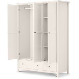 Julian Bowen Maine 3 Door 2 Drawer Surf White Combination Wardrobe - Size: 3 Door, 2 Drawer - Wilko - thumbnail 4