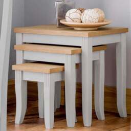 Julian Bowen Davenport Oak and Elephant Grey Nest of Tables Set of 3 - Size: 40 x 55 x 52cm - Wilko