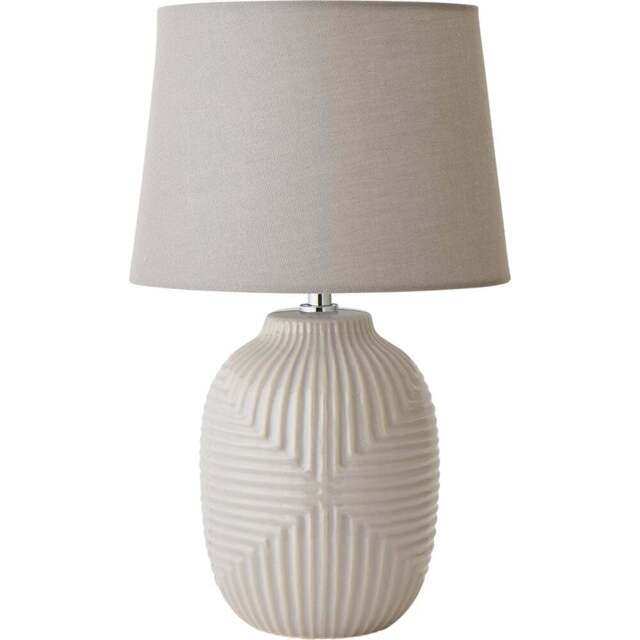 ValueLights Harrison Tapered Shade Grey Geo Ribbed Pattern Gloss Medium LED Table Lamp - Size: 41 x 25 x 25cm - Wilko - image 1