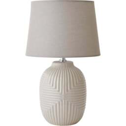 ValueLights Harrison Tapered Shade Grey Geo Ribbed Pattern Gloss Medium LED Table Lamp - Size: 41 x 25 x 25cm - Wilko - thumbnail 1