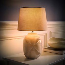 ValueLights Harrison Tapered Shade Grey Geo Ribbed Pattern Gloss Medium LED Table Lamp - Size: 41 x 25 x 25cm - Wilko - thumbnail 7