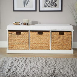 Home Source Lapworth 3 Basket Drawer White Storage Bench with Padded Cushioned Top - Size: 46 x 110 x 40cm - Wilko - thumbnail 6